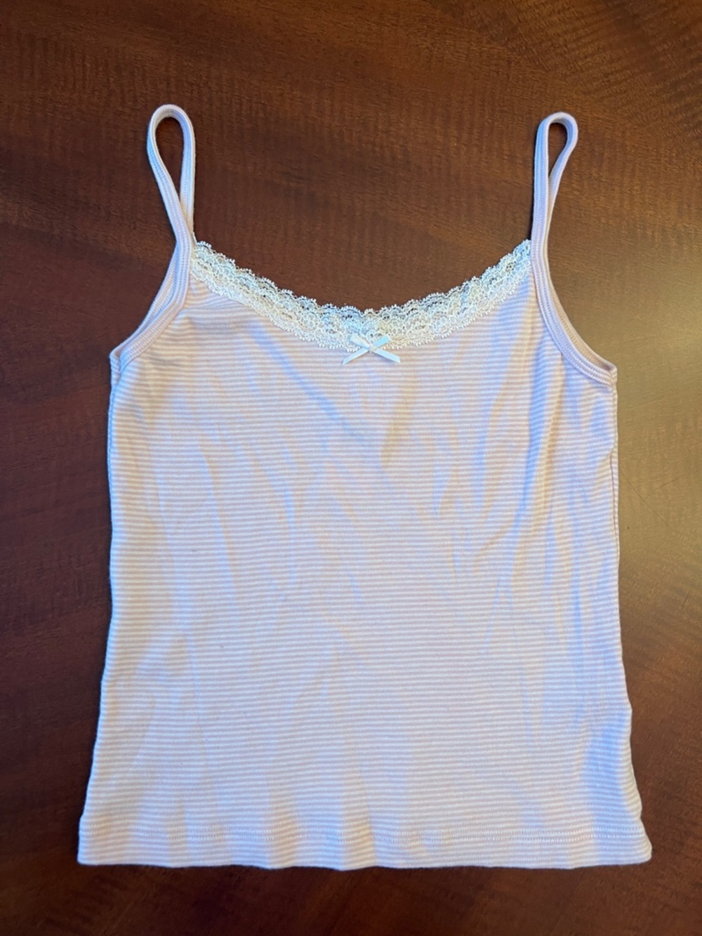 Brandy Melville/John Galt Lace-Trim Pink Striped Cami Tank Top